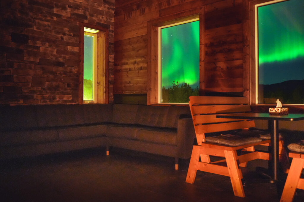 Cozy room with northern lights view