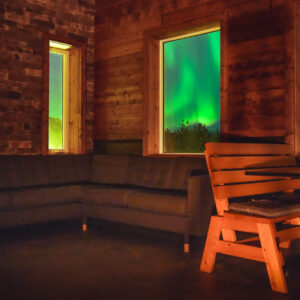 Cozy room with northern lights view